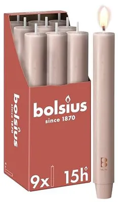 Produktbild von Bolsius Stabkerze XL Rustik 23x3cm hellrosa 9 Stück 15h Brenndauer pflanzlich