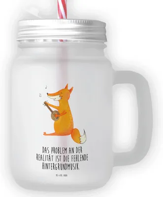 Produktbild von Mr. & Mrs. Panda Glas Fuchs Gitarre - Transparent - Geschenk, Musik, Mit Schraubdeckel, Becher Deckel, Sänger, Trinkglas, Optimistisch, Singen, Cocktailglas
