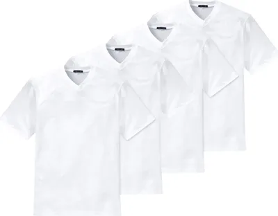 Produktbild von Schiesser 4er Pack American Unterhemd / Shirt Kurzarm Hochwertige Verarbeitung und hohe Formstabilität, Feiner Single-Jersey aus 100 % Baumwolle, Mit V-Ausschnitt