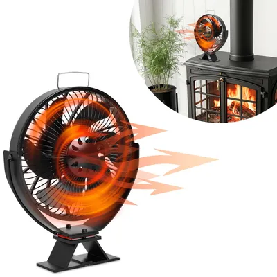 Produktbild von ISOISL 6 Flügeln Kaminventilator Kaminofen Ventilator Gebläse Lüfter Stromloser Holzofenventilator Kamin Lüfter für Holzofen, mit Schutzgitter