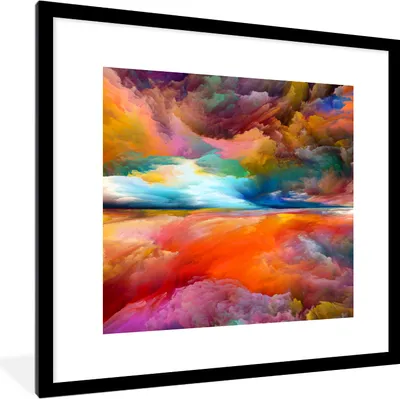 Produktbild von MuchoWow® Gerahmtes Poster Gemälde - Ölgemälde - Abstrakt - Wolken 40x40 cm - Poster mit Schwarzem Bilderrahmen Wandposter Rahmen Foto Bilder - Poster - Plakat im Rahmen