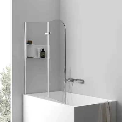 Immagine prodotto di Pannello doccia Eikuavons, dimensioni 100x140 cm, paravento pieghevole per vasca da bagno, rivestimento per vasca da bagno con vetro trasparente argentato, parete doccia in vetro NANOCLEAN da 6 mm