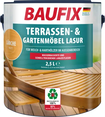 Produktbild von BAUFIX Terrassen- & Gartenmöbel-Lasur lärche matt, 2.5 Liter, Holzöl