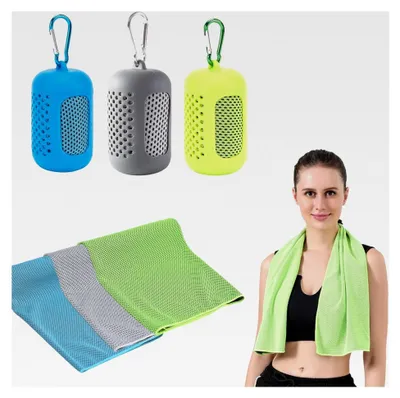 Produktbild von Kühlende Handtücher, 3 Stück Schnelltrocknendes Sporthandtuch mit Tragbaren Silikonhüllen, 30 x 90 cm, 3 Farben