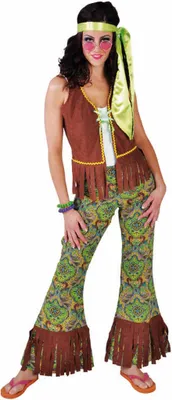 Produktbild von M214128-S-A grün-braun Damen Hippyhostüm Partykostüm Gr.S