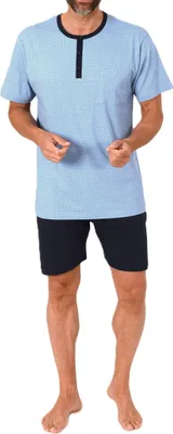 Produktbild von Normann Herren Schlafanzug kurzarm Shorty Pyjama aus 100 % Baumwolle – auch in Übergröße ; hellblau , 68