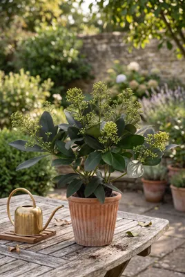 Productafbeelding van JUNAVERA Skimmia japonica 'Finchy' | 30 cm hoog | In 10,5 cm pot | Groenblijvende skimmia