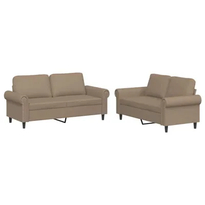 Produktbild von vidaXL 2-tlg. Sofagarnitur mit Kissen Cappuccino-Braun Kunstleder