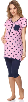 Image de Pyjama de grossesse pour femme Bellivalini avec fonction d'allaitement BLV50-126 (cœurs roses/bleu marine, XL)
