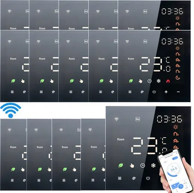 Zdjęcie produktu dla 15X Inteligentny termostat Tuya WiFi, sterowanie głosowe, do ogrzewania elektrycznego 16A, cyfrowy programowalny wyświetlacz LCD, ekran dotykowy, ogrzewanie podłogowe, regulator temperatury, cyfrowy inteligentny termostat ścienny do ogrzewania elektrycznego, kompatybilny z Amazon Google Home, czarny