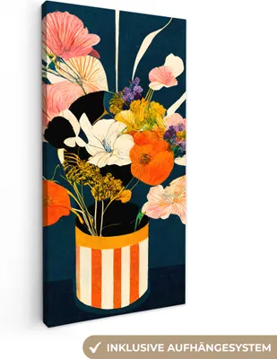 Zdjęcie produktu dla MuchoWow® - Obraz na płótnie - Kwiaty - Wazon - Malarstwo - Rośliny, fototapeta, dekoracja ścienna obrazy salon, 40x80cm