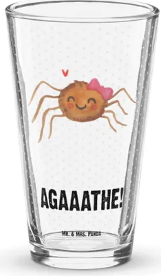 Produktbild von Mr. & Mrs. Panda Glas Spinne Agathe Freude - Transparent - Geschenk, Viraler Hit, Beliebte, Tumbler, Cocktailglas, Wasserglas, Pint, Trend, Viral, Bierglas