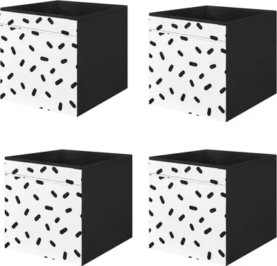 Produktbild von 4x Dröna Ikea weiß/schwarze Punkte Box für Regal Kallax Aufbewahrung Kiste 33x38x33