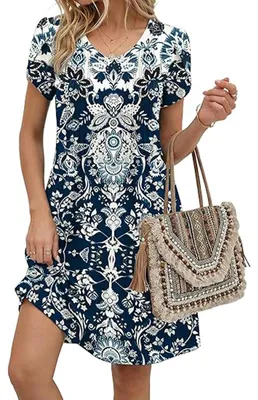Produktbild von Sommerkleid für Damen mit kurzen Ärmeln und V-Ausschnitt