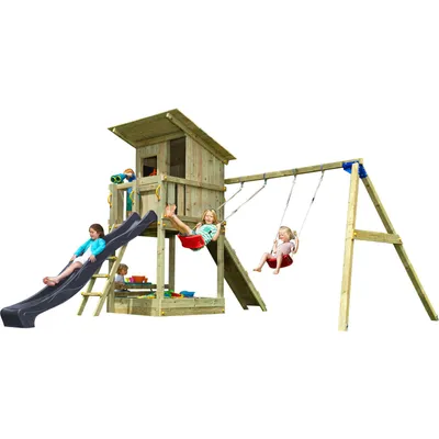 Produktbild von Spielturmking Spielturm BEACH HUT mit Rutsche 2,90 m + Kletterrampe + Doppelschaukel - Anthrazit 31611-24