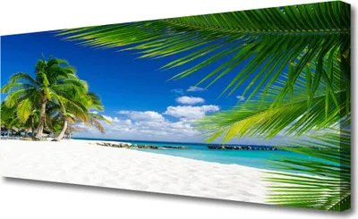 Imagen del producto de Cuadros decorativos para pared, tipo lienzo, de 125x50 cm. Impresión artística sobre lienzo, con motivos de playa, palmeras y paisaje