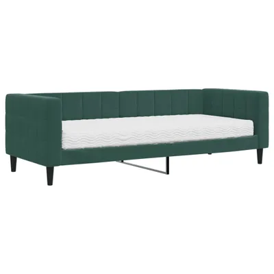 Zdjęcie produktu dla vidaXL Leżanka z materacem ciemnozielona 80x200 cm aksamitna
