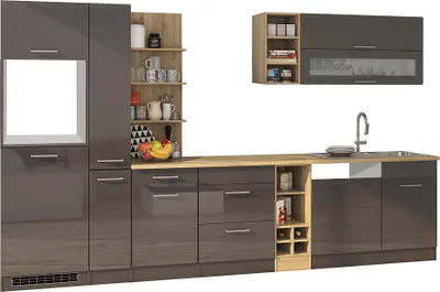 Produktbild von Komplett-Küche 340 cm grau MARANELLO-03 , Anthrazit Hochglanz ohne E-Geräte B x H x T ca. 340 x 200 x 60cm