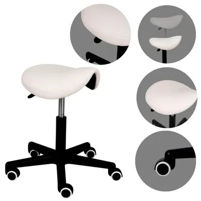 Produktbild von Habys Rollhocker Lumo | Sattelhocker, Arbeitshocker, Drehstuhl, Drehhocker, Kosmetikhocker, Praxishocker, Bürohocker | Höhenverstellbar | Weiß