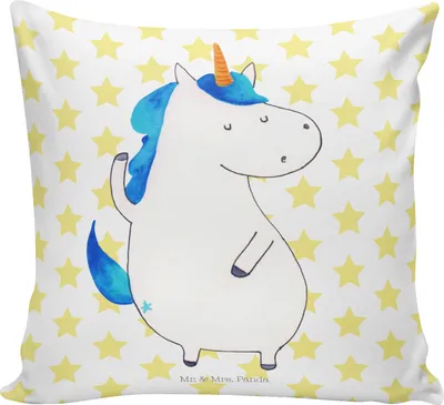 Produktbild von Mr. & Mrs. Panda Sofa Kissen Einhorn Mann - Weiß - Geschenk, Unicorn, Deko, wohnzimmer, Familie, Beste, Freundin, kuschelkissen 40x40, Einhörner, Party, für