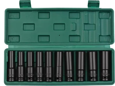 Produktbild von Geevorks 1/2-Zoll-Antriebs-Sechskant-Schlagsteckschlüsselsatz, 10-teilig, tiefe metrische Größen 8–19 mm, CR-V-Material, mit Aufbewahrungsbox