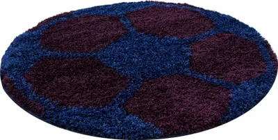 Produktbild von Fun Shaggy fußball kinderzimmer teppich hochflor rund Ø 120cm navy blau
