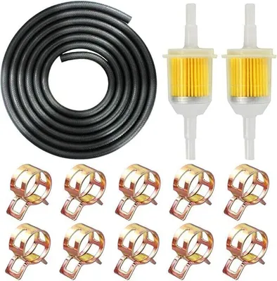 Produktbild von Laixin 1/4" Benzinschlauch Kit - 2 Meter Ø 6mm Kraftstoffleitung + 2 Stück 6mm / 8mm Benzinfilter + 10 Stück Schlauchschellen für Auto Motorrad Roller