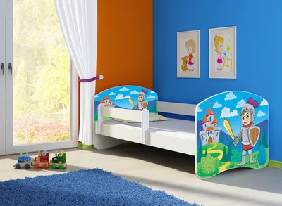 Produktbild von Kinderbett, Babybett 70x140, 80x160, 80x180cm Juniorbett, Kind, Motiv, Schublade CLAMARO, Bett Farbe:32 Ritter, Ausführung:Ohne Bettkasten, Bett Größe:140 x 70 cm