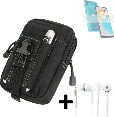 Produktbild von K-S-Trade Gürteltache + Kopfhörer kompatibel mit Motorola Moto E22s Gürtel Tasche Holster Schutz Hülle Handy Hülle  schwarz inkl. Extrafächer