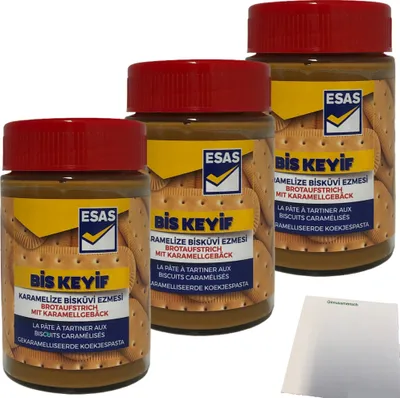 Produktbild von ESAS Brotaufstrich mit Karamellgebäck 3er Pack (3x350g Glas) + usy Block