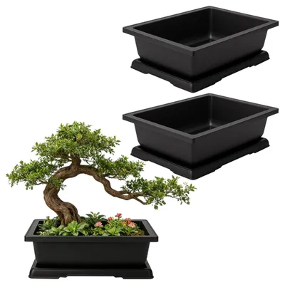 Produktbild von Omgoods – 3 Stück Bonsai-Töpfe aus Kunststoff mit Untersetzer