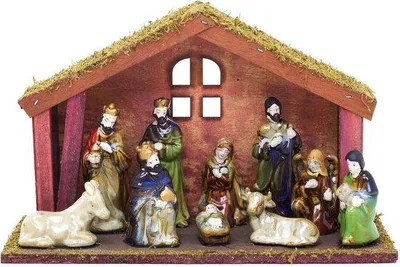 Produktbild von Weihnachtskrippe Set mit 11 Figuren - Holzstall