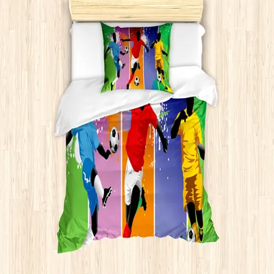 Produktbild von ABAKUHAUS Fußball Mantele, Fußball-Fußball-Moderne, Milbensicher Allergiker geeignet mit Kissenbezügen, 135 cm x 200 cm - 80 x 80 cm, Mehrfarbig