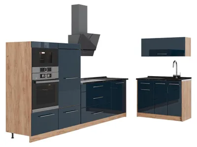 Productafbeelding van Keuken Vicco Fame-Line Donkerblauw hoogglans/Goudkleurig Eiken 380 cm, WB Antraciet, Model 65735