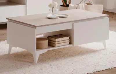 Produktbild von Couchtisch "Visby" in weiß und Sandstein, Sofatisch 100 x 55 cm mit Steinoptik