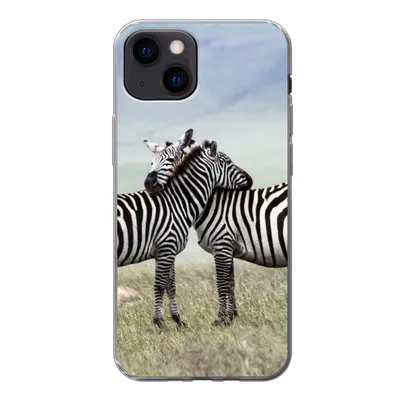 Produktbild von MuchoWow® Handyhülle Schutzhülle Hülle für iPhone 13 mini Zebras - Gras - Schwarz - Weiß Silikon Softcase Handy Hülle - Softcase