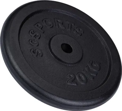 A black weight plate with text on it, isolated on a white background.