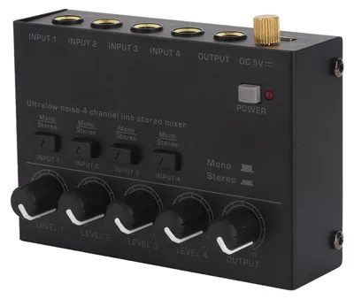 Produktbild von 4-Kanal-Audio-Mischpult, Line-Mischer, 4-Kanal-Kopfhörerverstärker für Heimstudios, Live-Aufnahmen, 100-240V, EU-Stecker