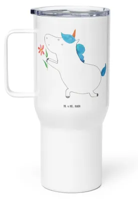 Produktbild von Mr. & Mrs. Panda thermosbecher Einhorn Blume - Weiß - Geschenk, Kaffee-Thermobecher, Einhörner, Thermobecher, Unicorn, Partner, Liebe, Teetasse, Kaffee-to-go-Becher