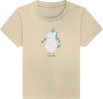 Produktbild von Mr. & Mrs. Panda  T-Shirt Einhorn Fitness 0. - 6. Monat - Natural Raw - Geschenk, Fitnessstudio, Baby, Baumwollshirt, Babyshirt, Gym, Abnehmen, Kinder Oberteil, Shirt