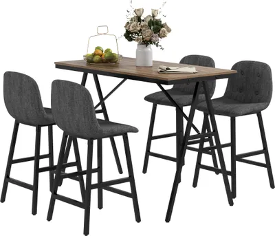 Produktbild von HOMCOM Bartisch mit Barhocker Set, 5-teilige Essgruppe, Küchentisch, Bistrotisch mit 4 Stühlen, Bartisch Set für Küche, Wohnzimmer, Stahl, Dunkelgrau