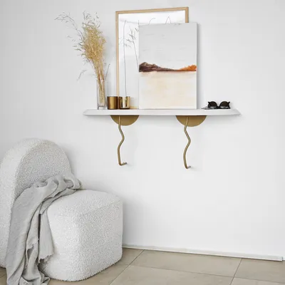 Imagen del producto de Skye Decor, modelo Lierre: estante dorado, blanco, para pared, 100% madera maciza, dorado, 99 x 22 cm