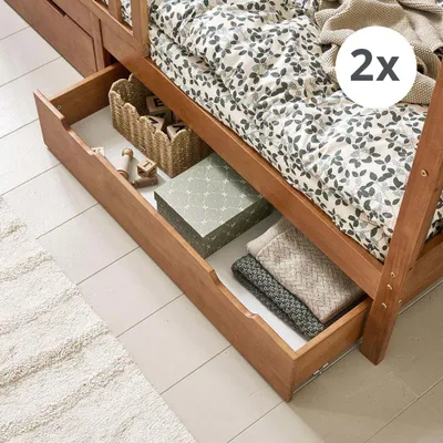 Produktbild von Petite Amélie Schubladen für Hausbett Maison - 90x200 cm-  Walnuss - Mit Rollen - Einfach zu öffnen