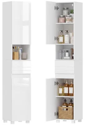 Productafbeelding van Badkamerkastje, smal badkamerkastje met verstelbare planken, 30 x 30 x 170 cm, wit