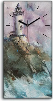 Produktbild von Küchenuhr Bürouhr Leinwand Uhr Geräuschlos Kunstdruck 30x60 Ölgemälde Leuchtturm - schwarze Hände