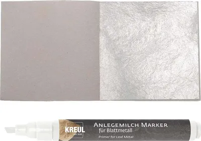 Produktbild von 10 Blatt Echtes Blattsilber 5 cm x 5 cm Echt Silber 925 zum Versilbern & Basteln + 1 x Kreul Marker Anlegemilch Kleber im Stift
