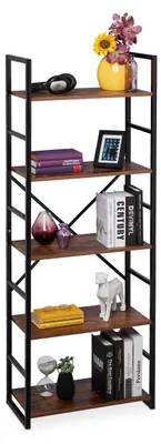 Bücherregal mit 5 Ebenen, Industrie-Design, 158,5x60x30 cm, braun/schwarz
