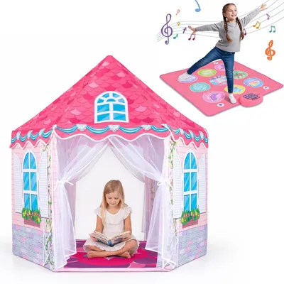 Productafbeelding van FANTASK Kindertent Hexagonaal (Kindertent + set dansmatten in roze)