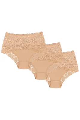 Produktbild von Wolbar dame slip 3er pack bund pantys spitze elegant unterhose unterwäsche wb414, beige, l
