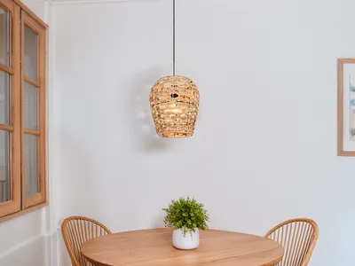 Produktbild von LED Pendelleuchte Korblampe einflammig Seegras Lampenschirm über Esstisch, Ø29cm